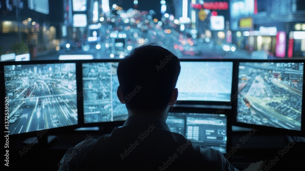 A data scientist creating machine learning algorithms for traffic congestion prediction, high-tech smart city center with live traffic data, High-tech style A data scientist creating machine learning algorithms for traffic congestion prediction, high-tech smart city center with live traffic data, High-tech style