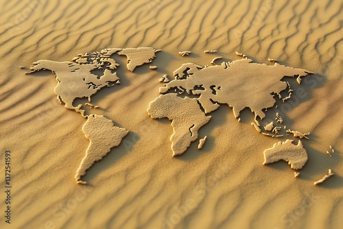 World map imprint in the desert