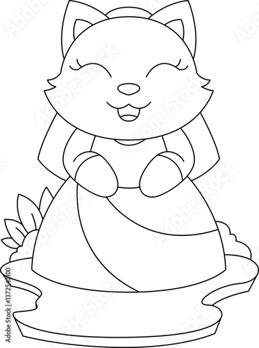Cat Bride Veil Wedding Animal Vector Graphic Art Illustration