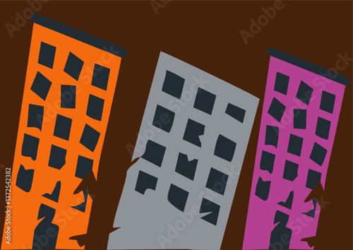 Terremoto derrubando prédios de uma cidade grande