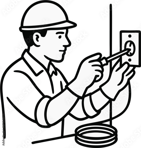 House Electrician Fixing Wall Socket – Domestic Wiring Vector