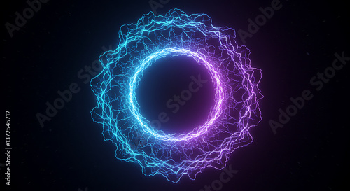 A glowing sci-fi portal with neon blue and purple energy swirling in a circular shape. The edges are crackling with light energy.