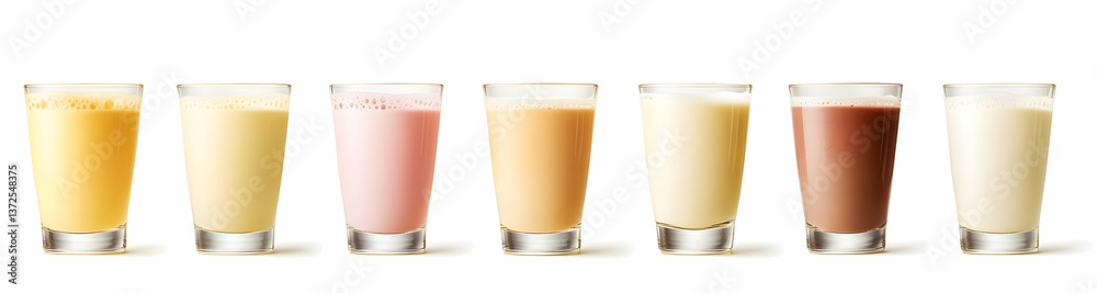 A variety of smoothie with fruits and milk