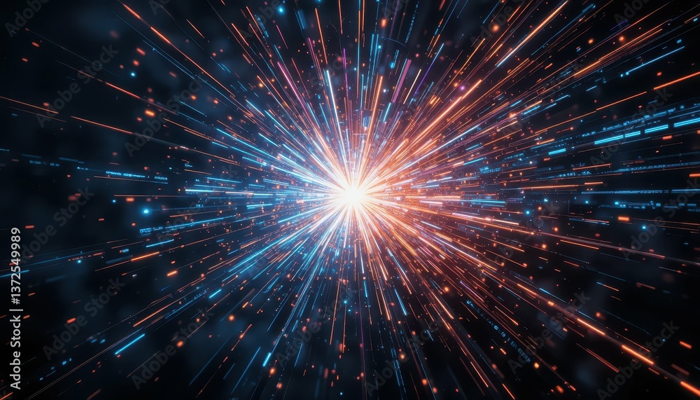 Bright Explosion of Colorful Light Rays in Dark Background Bright Explosion of Colorful Light Rays in Dark Background