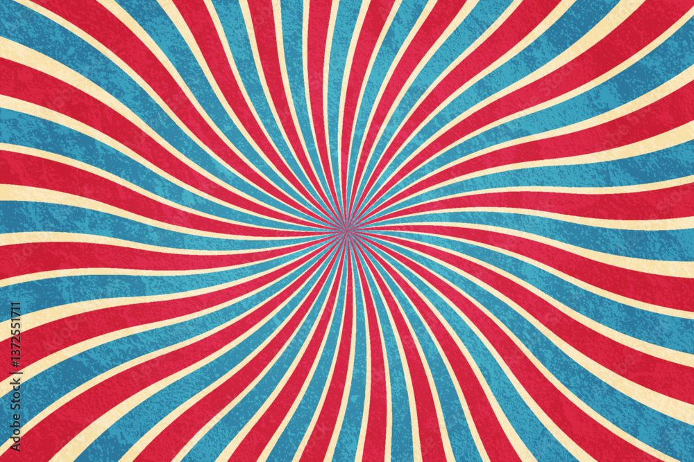 Fototapeta premium Abstract USA vintage textured background Carnival style for circling animation Star burst sun beam vector illustration Retro circus festival background Red blue rays stripes in center Sunburst Cover