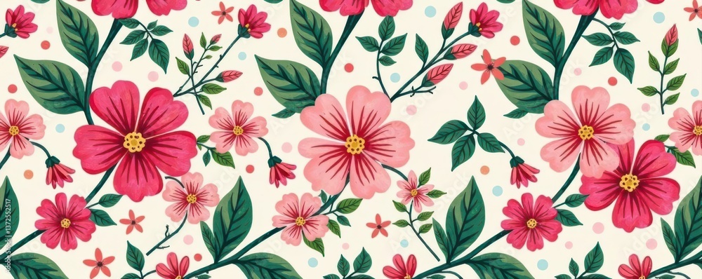 Fototapeta premium Intricate pink and green floral design Modern seamless pattern background for decor , repeat, floral, pink
