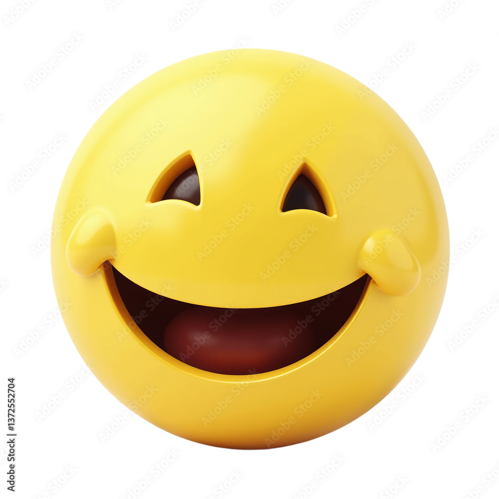 Fototapeta premium 3D render of a yellow laughing emoji with tears of joy. Perfect for social media, websites, and apps.