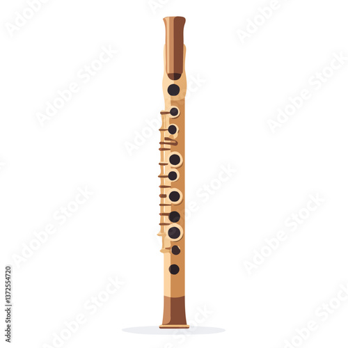 Flat vector flute headjoint, minimalist design, isolated on a white background.

