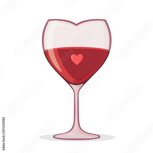Flat vector heart-shaped wine glass, minimalist design, isolated on a white background.

