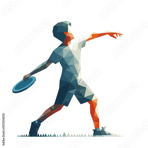 Boy throwing a frisbee in a colorful geometric style  