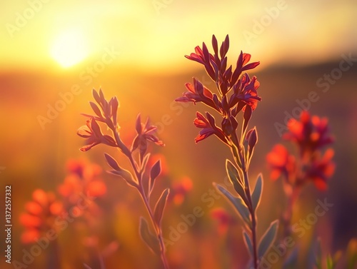 Wallpaper Mural Red Flowers Blooming at Golden Hour During Sunset in Field Torontodigital.ca