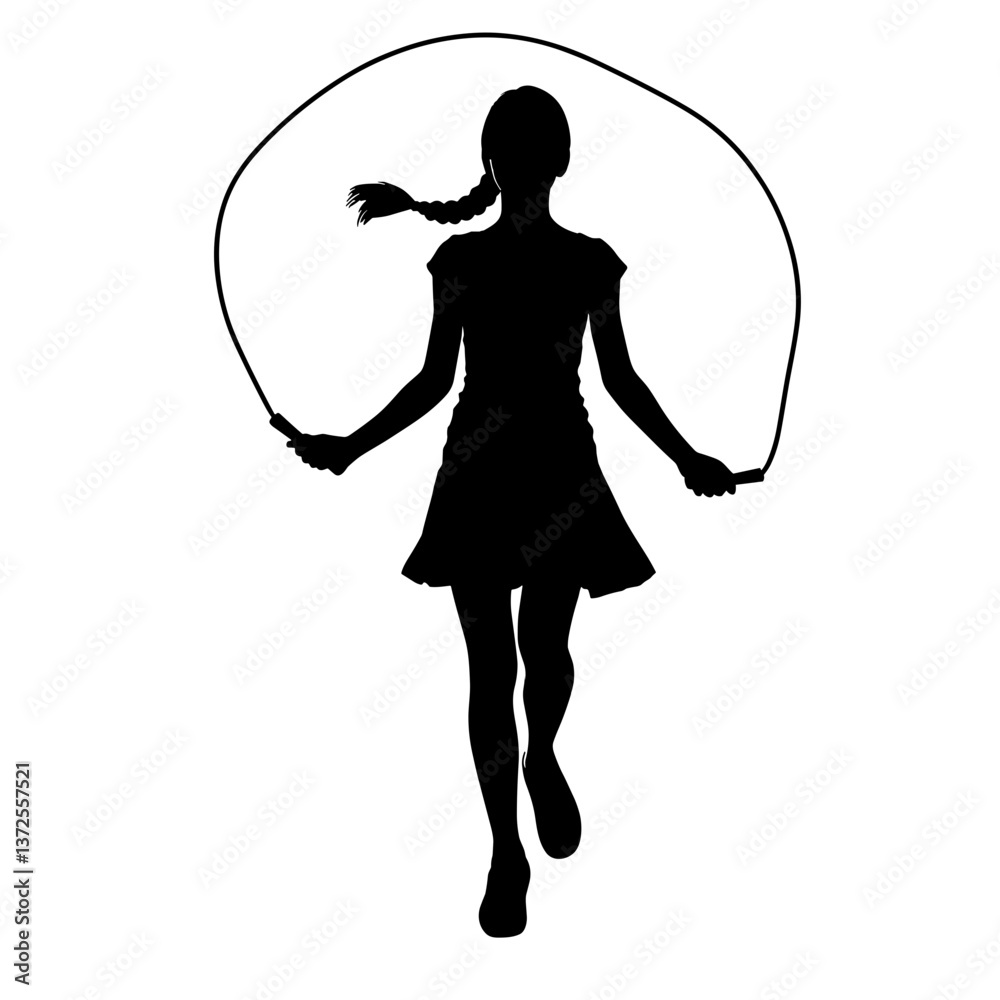 Obraz premium Girl jumping rope in silhouette against white background 