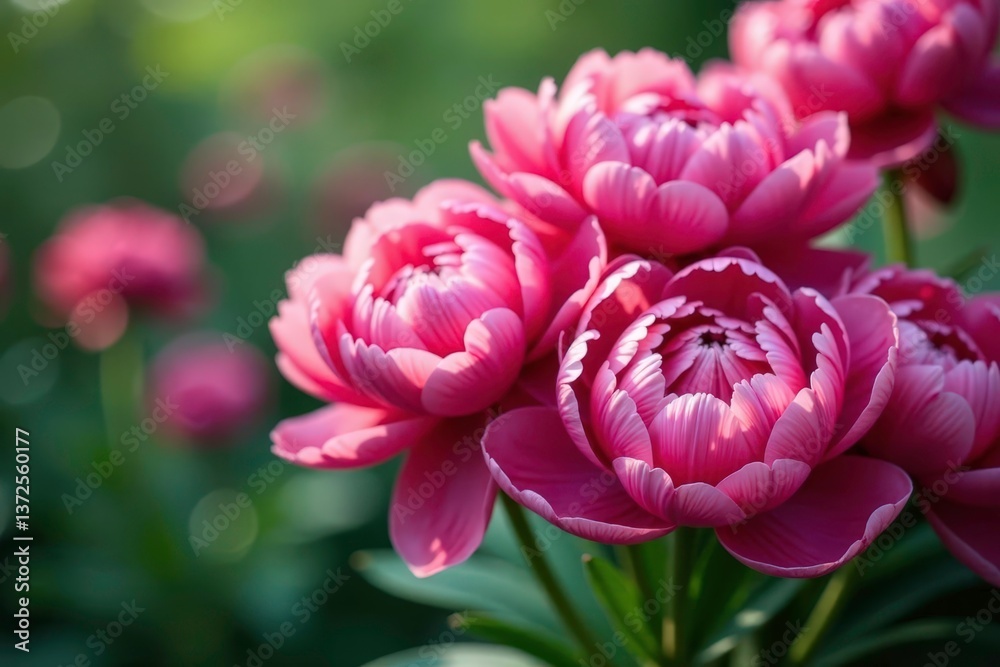 Bold blooming peony blossoms, densely arranged , wallpaper, art