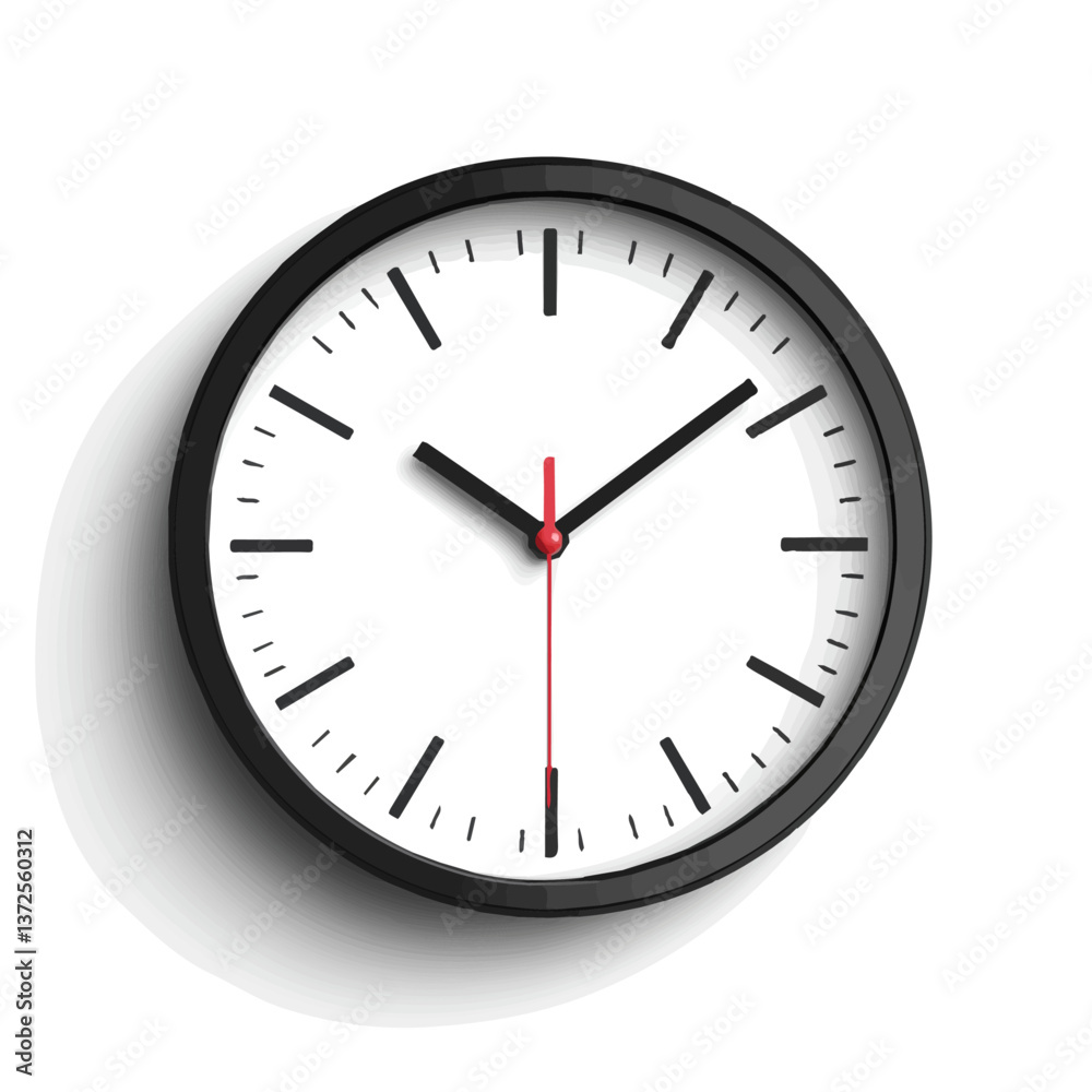 Flat vector wall clock, minimalist design, isolated on a white background.
Flat vector wall clock, minimalist design, isolated on a white background.