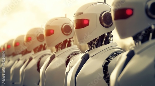 A Line Of Identical Robots Staring Into The Distance photo