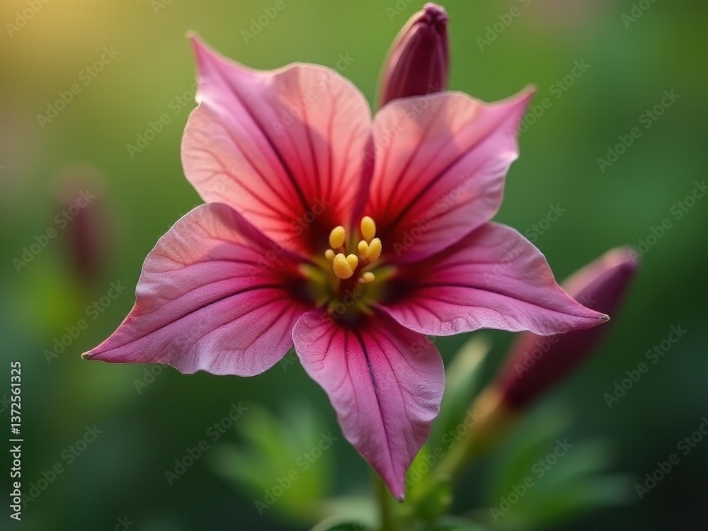 Obraz premium medicinal herbs and berries, traditional medicine Beautiful pink flower with yellow centers. The flower is in full bloom