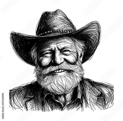 lineart sketch drawing - an oldman smile and happy face (artwork 2)