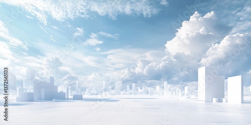 Wallpaper Mural equirectangular panoramic image of A vast white flat desert surrounded by a completely white city skyline composed of minimalist white buildings, high risers and white rectangles, under a pristine sky Torontodigital.ca