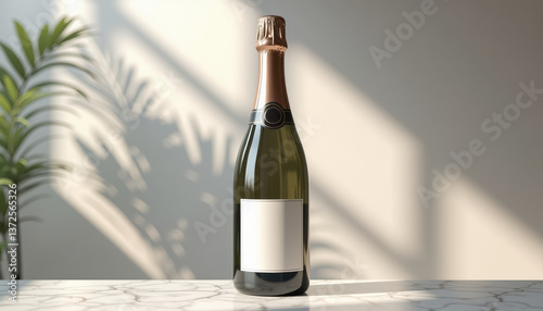 Wallpaper Mural Wine bottle label mockup. Champagne bottle mockup on marble countertop Torontodigital.ca