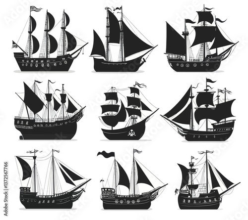 set of sailing ships