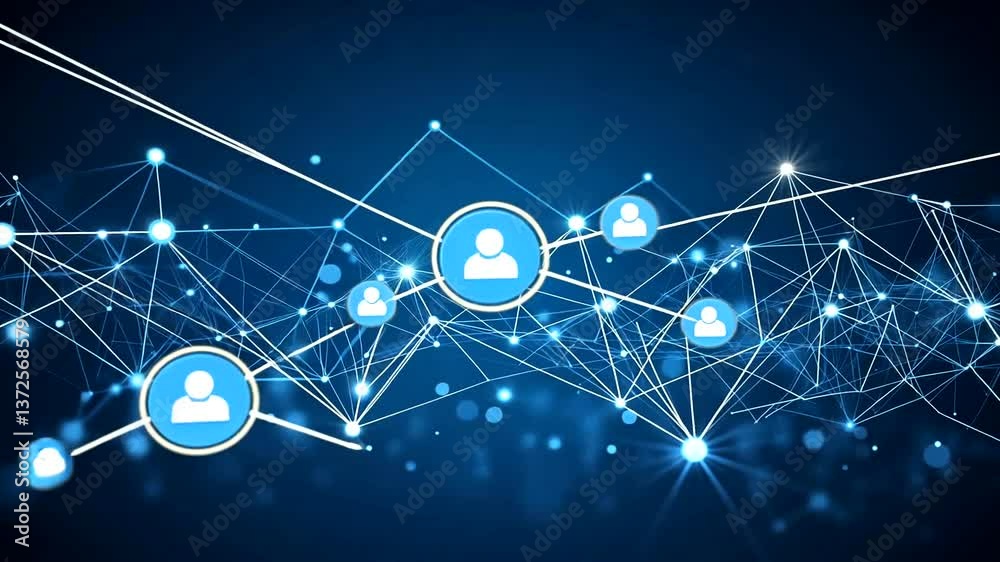 Abstract digital network connecting users with glowing nodes and lines, symbolizing communication and technology