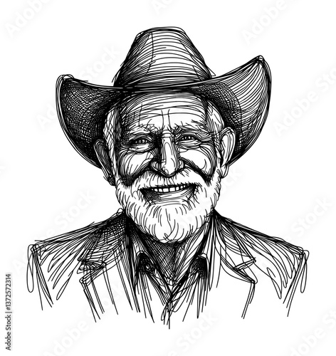lineart sketch drawing - an oldman smile and happy face (artwork 4)