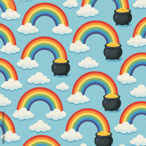 Pots of Gold Rainbow Print Design in Vector