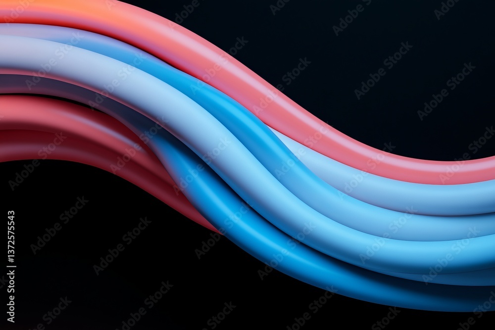 Fototapeta premium Colorful Wavy Lines in Soft Shades of Pink and Blue on a Dark Background