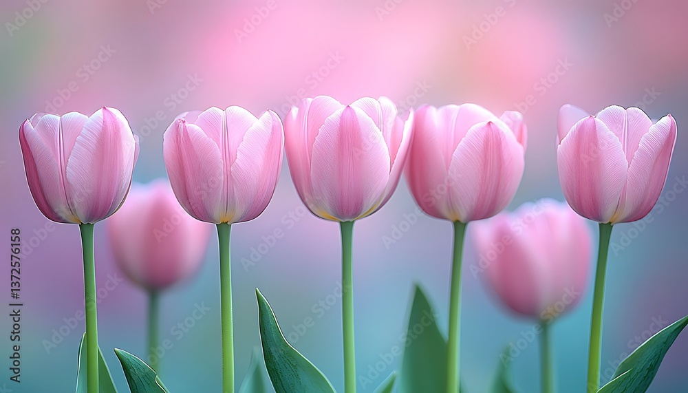 Fototapeta premium Pink Tulips Spring Garden Bloom.