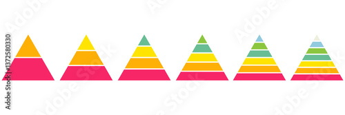 Pyramid infographic templates group. Triangle hierarchy data elements collection. Vector illustration isolated on white.