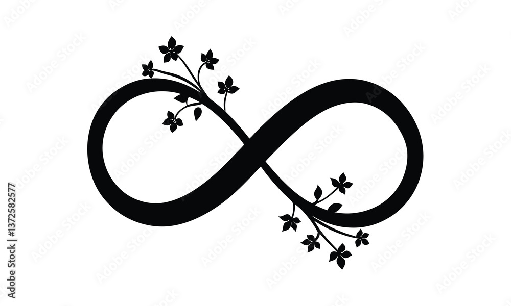 Fototapeta premium Floral Infinity Symbol Black Outline