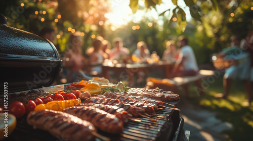 a fun birthday BBQ party in the backyard with friends, delicious food, and laughter