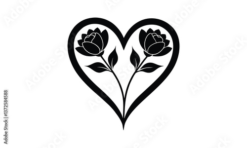  Floral Heart Two Roses Black