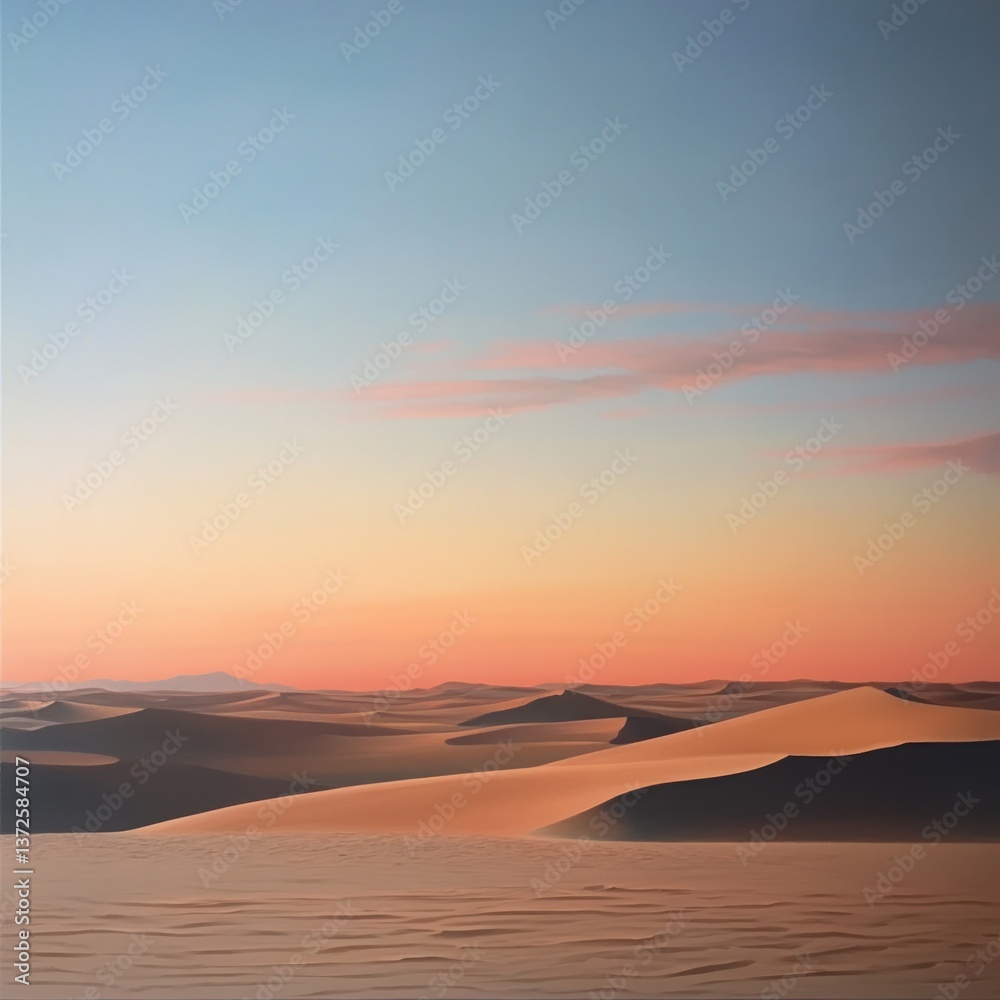 Fototapeta premium Serene desert landscape featuring rolling sand dunes at dusk or dawn ambiance