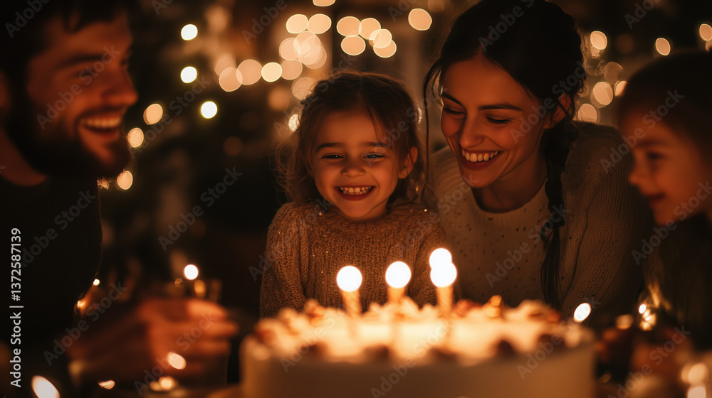 a cozy family birthday party at home, with warm lights and a heartfelt birthday song being sung a cozy family birthday party at home, with warm lights and a heartfelt birthday song being sung