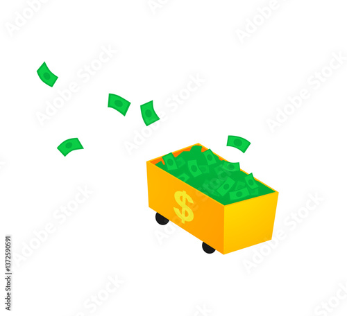 financial bad statistics. Stagflation, economic slow down. Consumer Price Index. cart with money falls down. bad statistics loss of money. financial crisis or bankruptcy. Money loss. Money inflation 