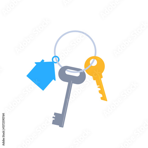 key with house keychain.  Buy or sell building icon or print. Mortgage loan. Housing for rent. Template for sale, rent home. rent house, concept.