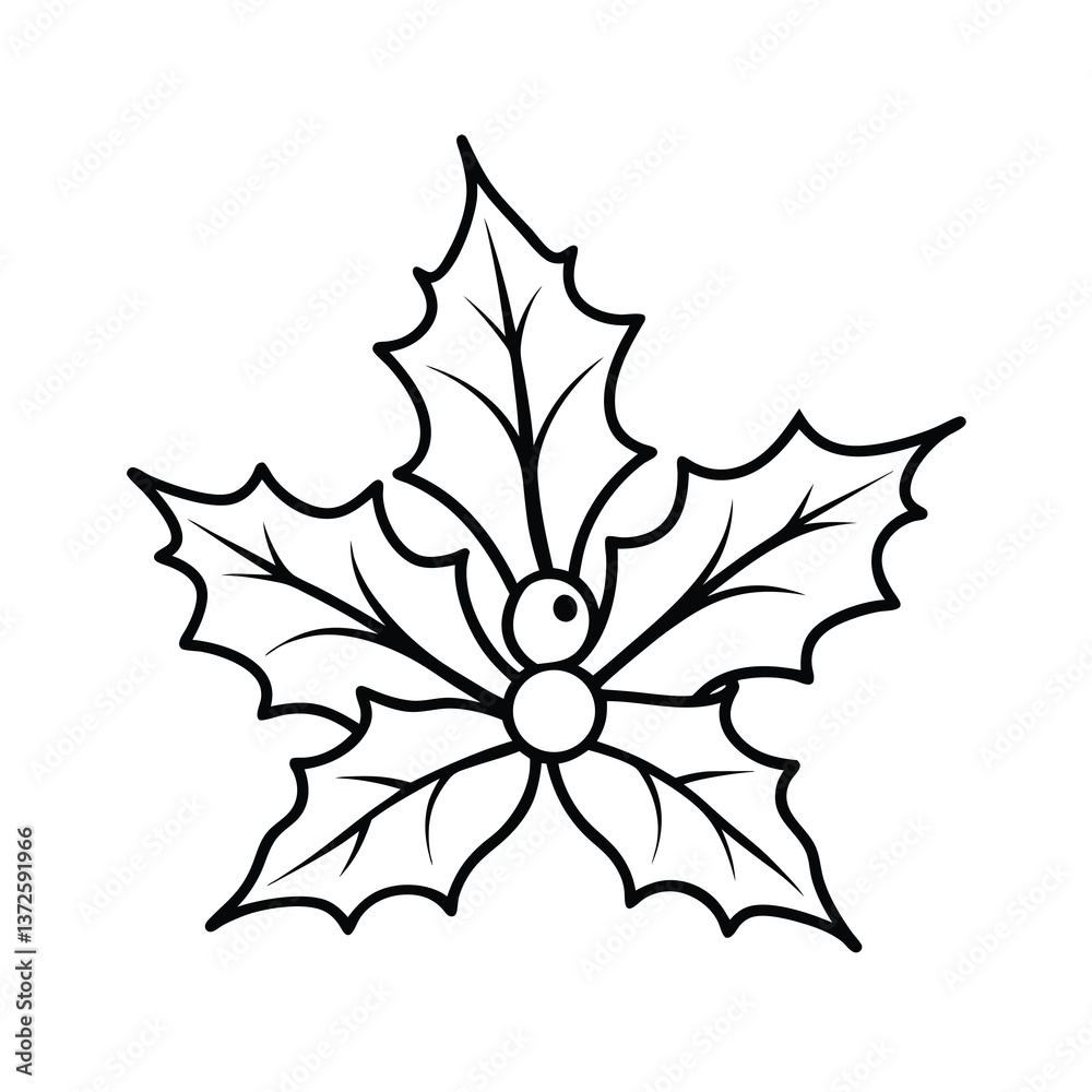 Fototapeta premium Simple Holly Berry Christmas vector art, Festive Leaf Design