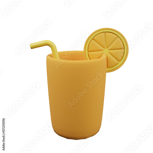 3D Iced Lemon Tea Icon – Refreshing Summer Beverage