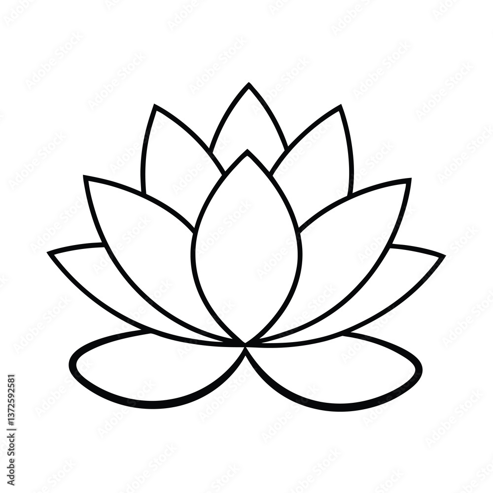 Fototapeta premium Elegant Lotus Flower Outline, Simple Floral Design, Black White