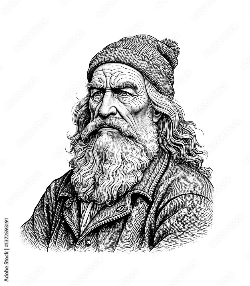 Fototapeta premium portrait of a man with a beard, vintage illustration