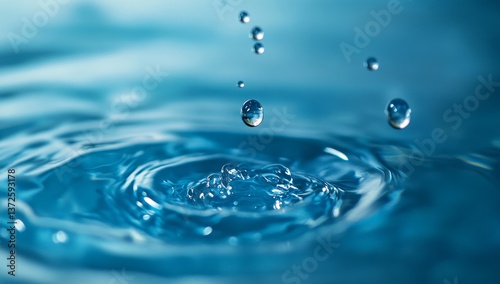 Water droplets impacting a still surface, creating ripples