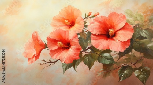 Wallpaper Mural Vibrant hibiscus blossom in oil painting style capturing the essence of tropical flora with artistic flair Torontodigital.ca
