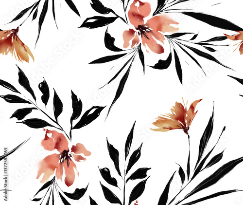 Fototapeta Naklejka Na Ścianę i Meble -  Hand draw flowers pattern. Seamless floral pattern design.