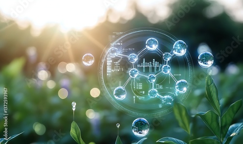 Wallpaper Mural  Water molecule representation with futuristic technology in a natural setting highlighting global water resource management and conservation for sustainable agriculture. Torontodigital.ca