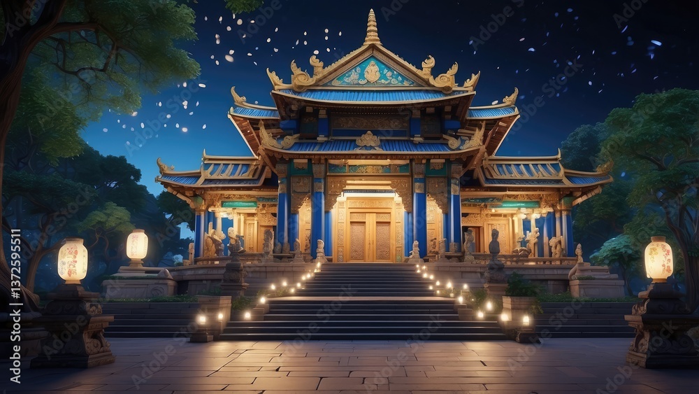Fototapeta premium A beautifully illuminated temple at night,