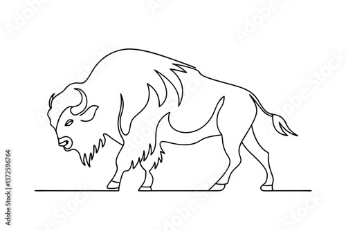 American Bison Line Art SingleLine Drawing of Wild Animal