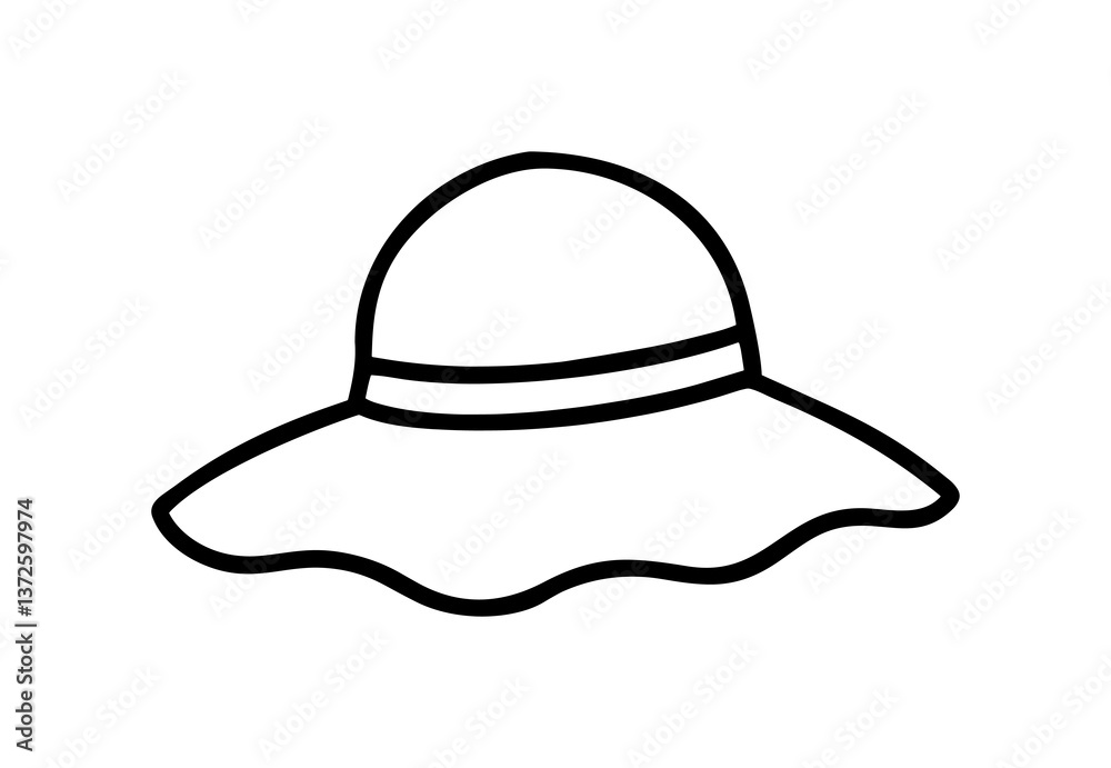 A simple black outline drawing of a wide-brimmed sun hat