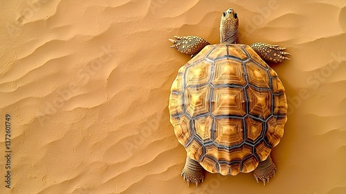 Turtle crawling on sandy surface desert environment close-up photography natural habitat aerial view wildlife concept photo