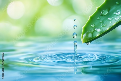 Aloe Vera Juice Dropping Into Water Creating Ripples and Refreshing Scene